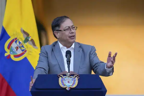 | Colombian President Gustavo Petro standing in front of the flag of Colombia and giving a speech at a podium File photo | MR Online