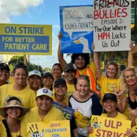 After nurses held a one-day strike, Kapi'olani Medical Center locked them out indefinitely. The bitter irony of a retaliatory lockout in response to a strike about retaliation was not lost on the nurses. Photo courtesy of Nurse Erica