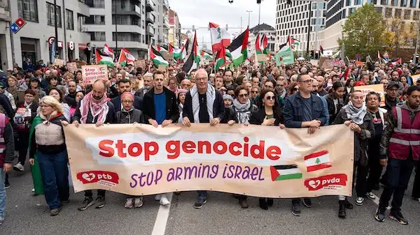 MR Online | Peter Mertens marches in solidarity with Palestine in Brussels Photo Peter Mertens MPX | MR Online