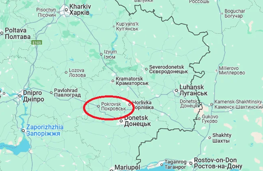 | Located 66 kilometres northwest of Donetsk the centre of Pokrovsk district and the city are located near the administrative border of the Dnipropetrovsk region of Ukraine Together with the cities of Dobropolye Mirnograd Dymytrov Novogrodovka Selidovo and the smaller settlements adjacent to them they form the Pokrovsky urban agglomeration within the Pokrovsky district According to Ukrstat as of January 2022 the population of Pokrovsk was 60127 In the middle of 2024 according to the statements of the city authorities approximately 53000 58000 were living there According to the last state census of 2001 the main ethnic groups were Ukrainians 7504 and Russians 2209 At the same time Russian 5984 and Ukrainian 3939 prevailed linguistically In addition to serving as a major railway junction the M30 E50 Pokrovsk Karlovka Donetsk highway passes through the city as well as the T 0504 H 32 Pokrovsk Konstantinovka the T 0515 Alexandrovka PokrovskKostayantynopil and the T 0406 Grigorovka Mezhevaya Pokrovsk highways | MR Online