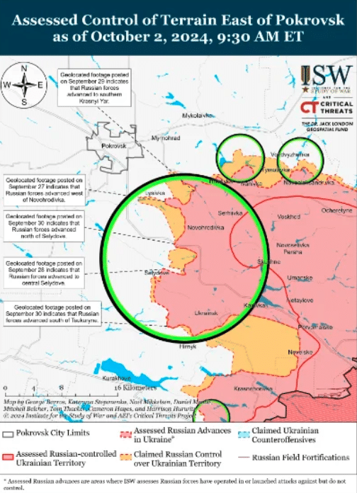 | The leading edge of the Russian armys westward advance on Pokrovsk is shown on this weeks Washington think tank map as less than 5 kilometres from the outskirts of the city click on source to enlarge The sources for the map are reports by Russian military bloggers Boris Rozhin Colonel Cassad Mikhail Zvinchuk Rybar and Semyon Pegov WarGonzo For a review of their accuracy read this The strategic military importance of Pokrovsk is as a supply hub for the Ukrainian forces in the Donbass including the cities of Toretsk Dzerzhinsk Konstantinovka and Chas Yar as well as the Slavyansk Kramatorsk agglomeration | MR Online