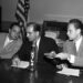 Sen. Joseph McCarthy (center) during a House Un-American Activities Committee questioning. Credit: Wikimedia Commons.